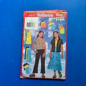 UNCUT Butterick 5447 Girls Shirt, Top, Skirt and Pants - Sew Fast & Easy sewing pattern  -  Size 7-8-10 -Breast 26 - 28 1/2&quot;