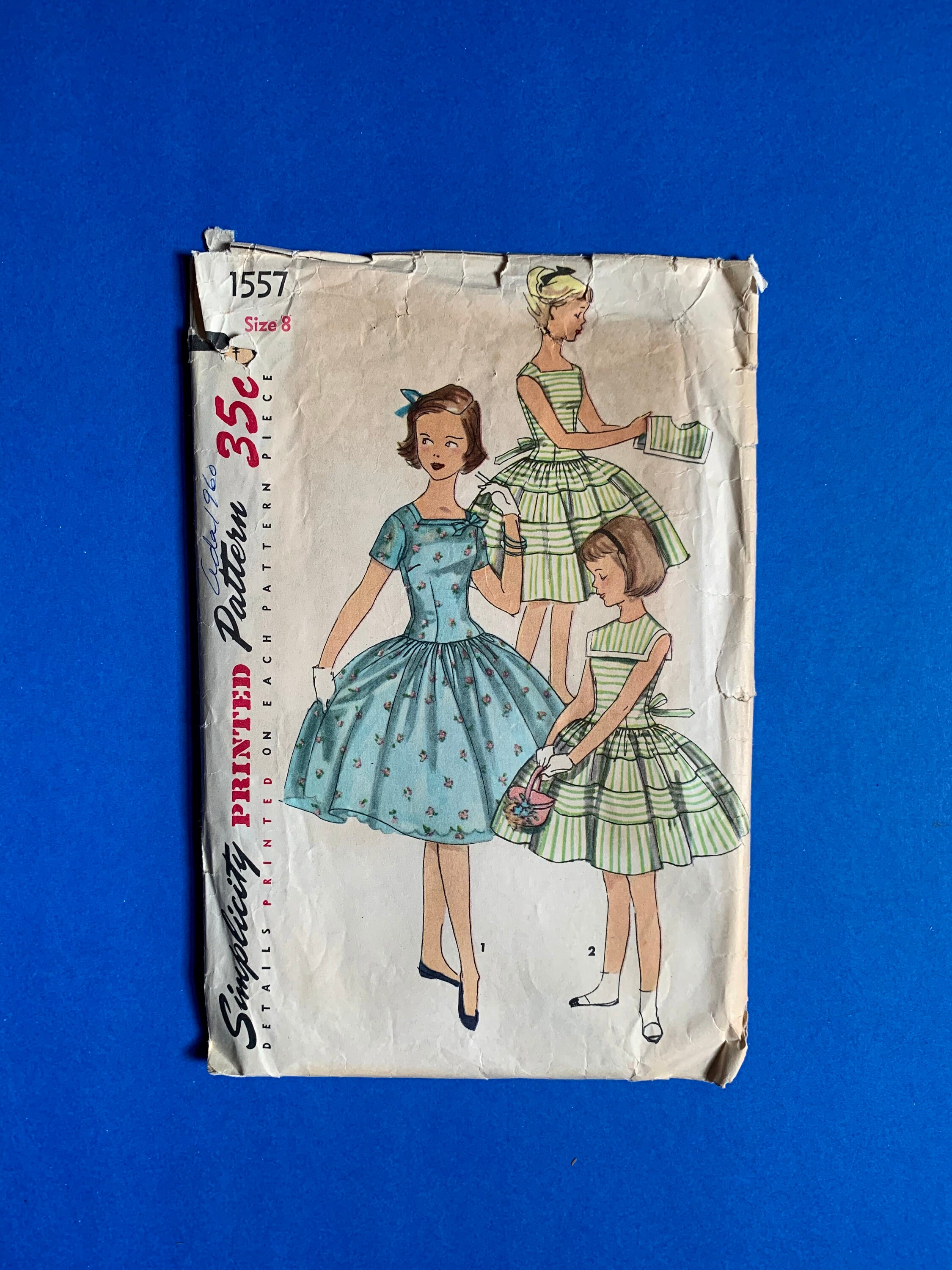 1950's Simplicity 1557 Girl's One-piece Dress With Separate Collar ...