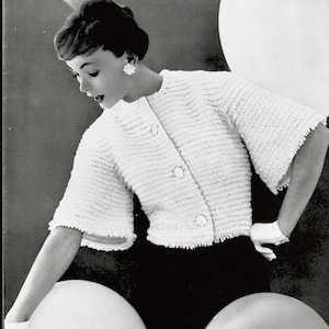 PDF Digital Delivery Vintage 1960s Crochet Pattern Loop Jacket-Old Hollywood style- Chenille style crop jacket Sizes 10-16  Digital Download