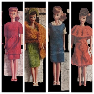 PDF 4 different Barbie Knitted Outfits - Knitting for beginners - Knit Doll Clothes - 1960's Patterns -Digital Download