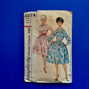 50&#39;s Simplicity 3274 Misses Rockabilly Dress with detachable collar  Sewing Pattern  - Size 12, Bust 32 -Cut and complete