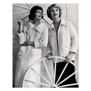 PDF Vintage 1950s Knitting Pattern / 50s Knit Coat and Jacket / Long Coat / Cardigan Jacket /Digital Delivery Download