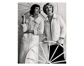 PDF Vintage 1950s Knitting Pattern / 50s Knit Coat and Jacket / Long Coat / Cardigan Jacket /Digital Delivery Download