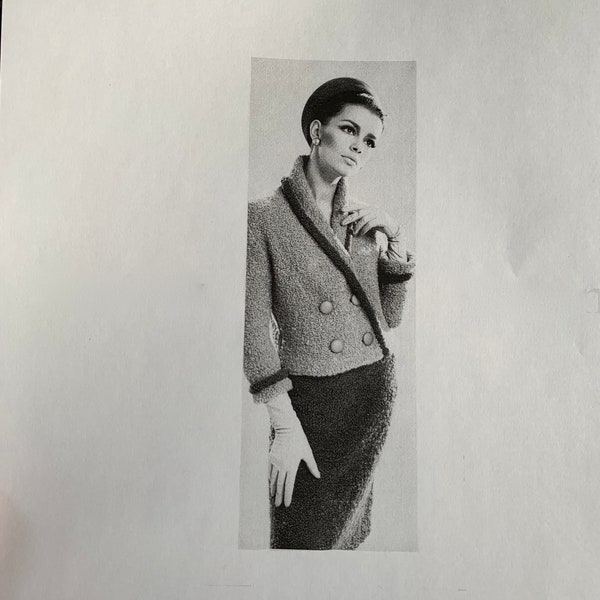 PDF Digital Delivery Vintage 1960s Knit Shawl Collar suit - skirt and jacket - Audrey Hepburn style - Sizes 12, 14, 16 - Digital Download