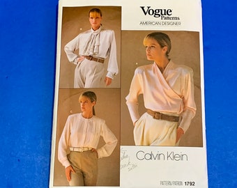 Patrón de costura para blusas de señora, Vogue 1792, diseñador estadounidense Calvin Klein, talla 8, busto 31 1/2, cintura 24 pulgadas, corte y confección.
