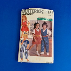 Butterick 4145 Very Easy Children&#39;s jumper, jumpsuits and top sewing pattern -  Sizes 4-5-6 - Cut and complete