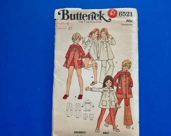 Butterick 6521 - Child or Girls' Dress, Pants and Shorts - Smock top sewing pattern - Size 6 Uncut - Size 8 - Cut and Complete