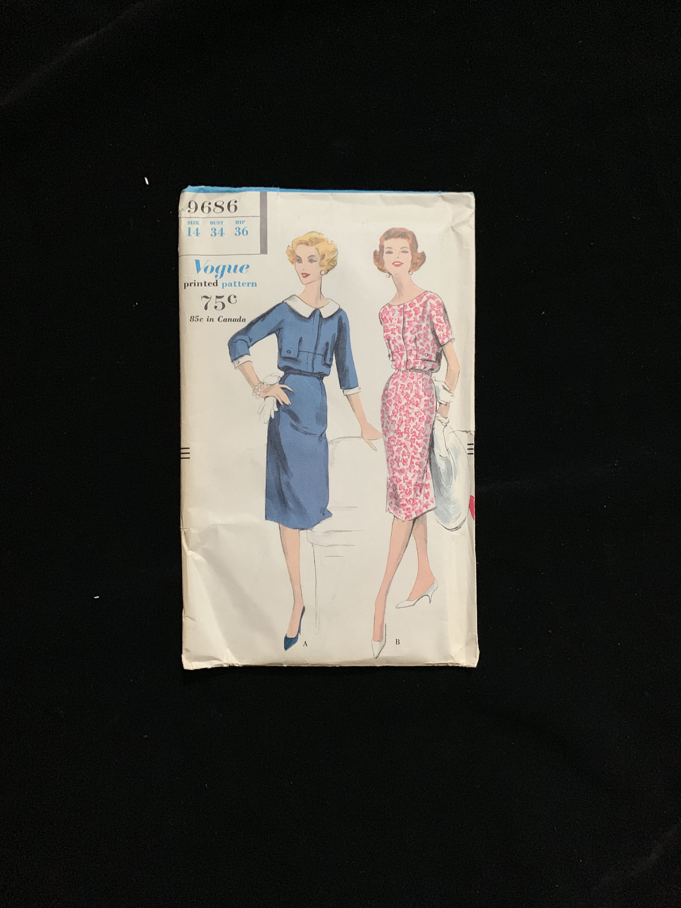 Vogue 1959 Misses' One Piece Dress With Slim Skirt Sewing