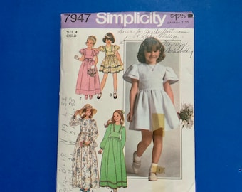 Simplicity 7947 Child's dress in two lengths - simple-to-sew Sewing Pattern Size 4, Breast 23 or Size 5, Breast 24- Complete