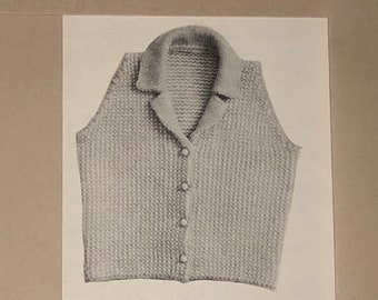 1960s Knitting Pattern PDF / Vintage 60s Women's Crop Top Corncob stitch button front vest / Digital Delivery