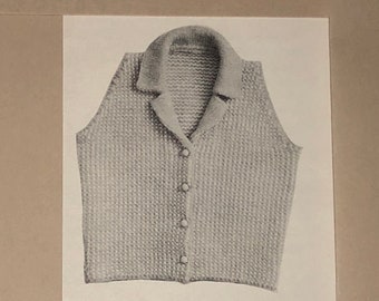 1960s Knitting Pattern PDF / Vintage 60s Women&#39;s Crop Top Corncob stitch button front vest / Digital Delivery