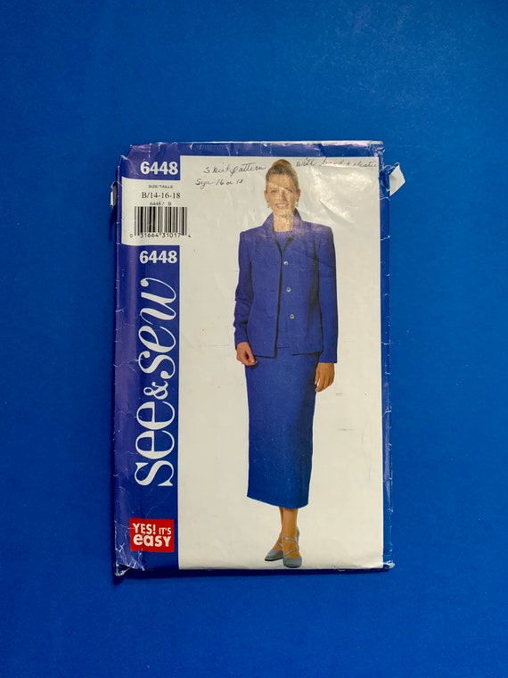 UNCUT Butterick See & Sew 6448 Pattern for a Three Piece Suit of Jacket Sizes 20 22 24 Pullover Top and Straight Skirt Bust 42 to 46 UNCUT Butterick See & Sew 6448 Pattern for a Three Piece Suit of Jacket Sizes 20 22 24 Pullover Top and Straight Skirt Bust 42 to 46
