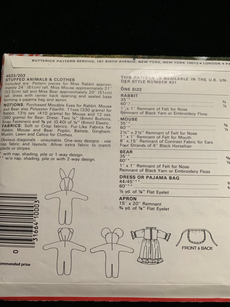 Butterick 4533- Stuffed Animals and Clothes - Rabbit 24