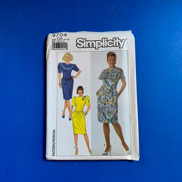 UNCUT Simplicity 9704 Misses Short Sleeve Dress with puffed sleeves sewing pattern -  Size 4 - 12 - Bust 29 1/2"  - 34"