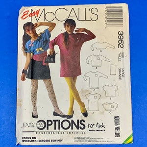 UNCUT McCall&#39;s 3952 Endless Options Girls Dress, Top and Cowl Sewing Pattern  - Size Large - 12-14 - for stretch knits only