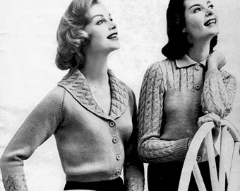 PDF Digital Delivery Vintage 1950s Knitting Patterns/Women's 50s Knit Cardigans 2 knitted patterns-open/closed collar/Digital Download