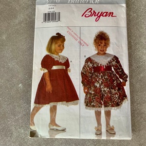 Butterick 3770 Child&#39;s Special Occasion Dress, mid-knee, contrast collar, dirndl skirt, raised waist Sewing Pattern Size 2-3-4
