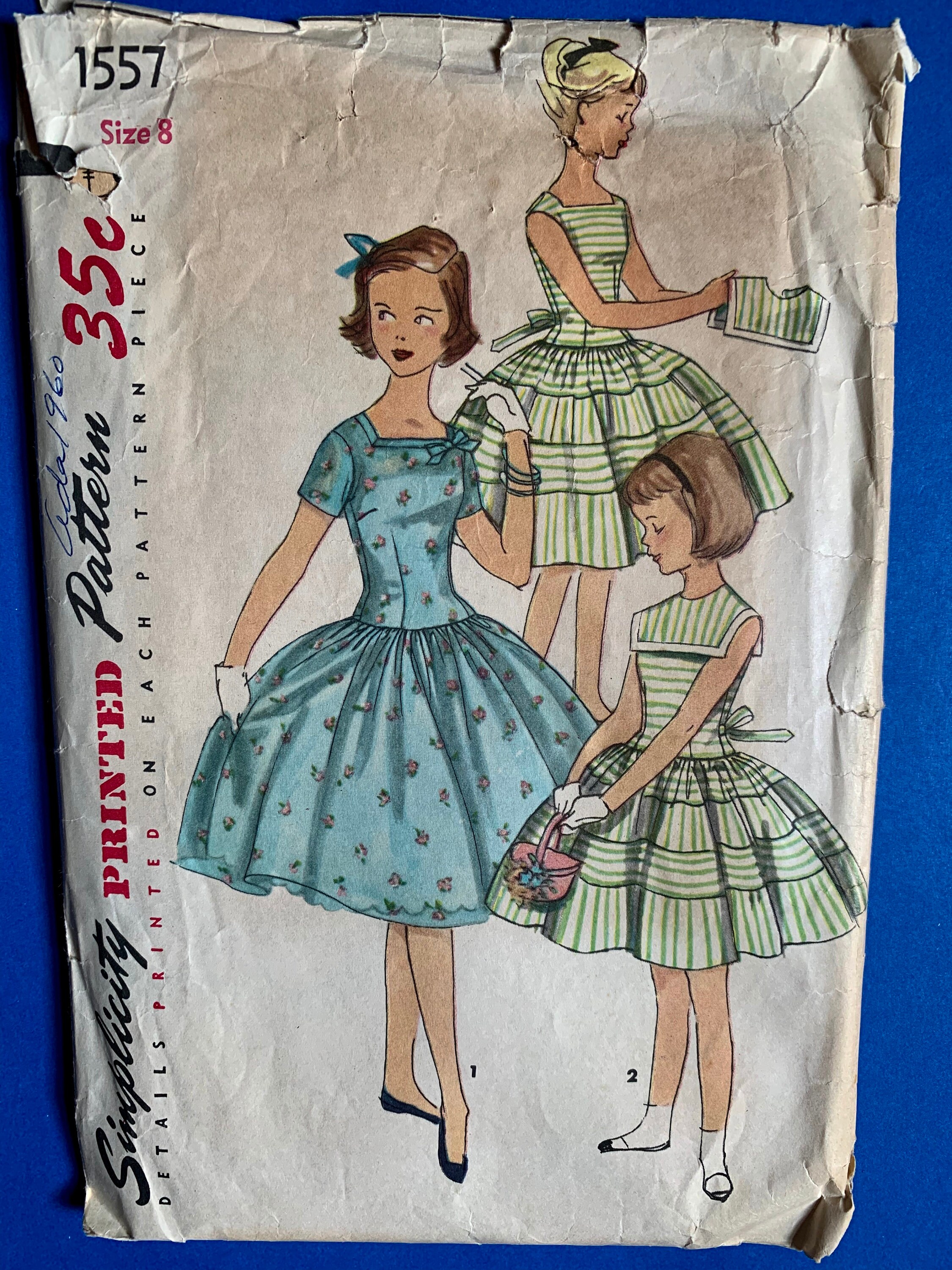 1950's Simplicity 1557 Girl's One-piece Dress With Separate Collar ...