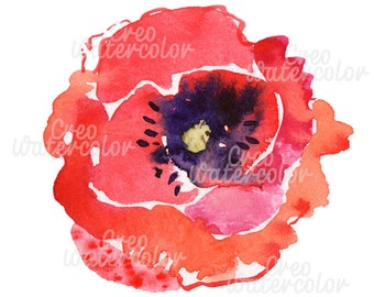 Poppy clipart, watercolor poppy illustration, digital, png, commercial use, hand painted, printable, instant dawnload, hand drawn, art