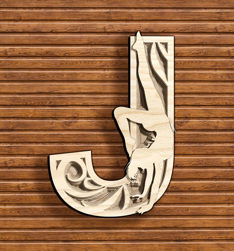 Laser cut vector model mandala multilayer letter J cnc ...