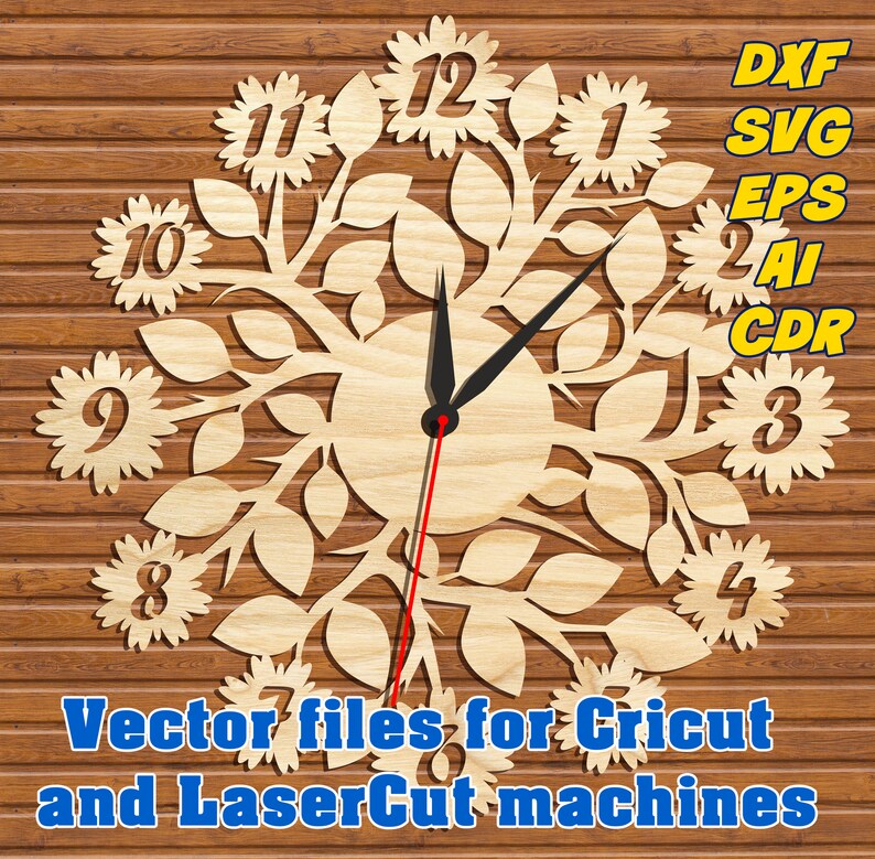 Laser cut vector model flower clock cnc plan Etsy