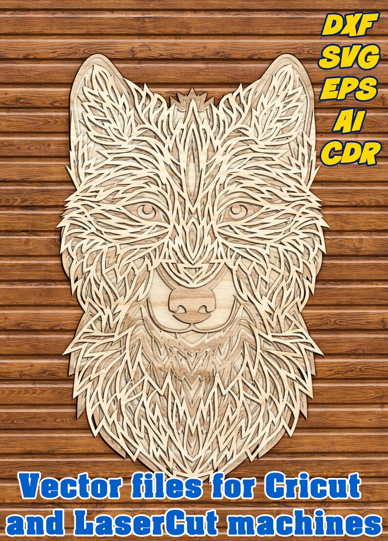 Download Laser cut vector model multilayer wolf ornament cnc plan ...