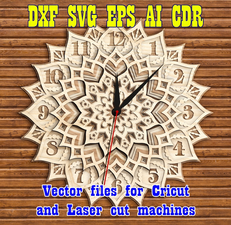 Download Laser cut vector model multilayer mandala clock | Etsy