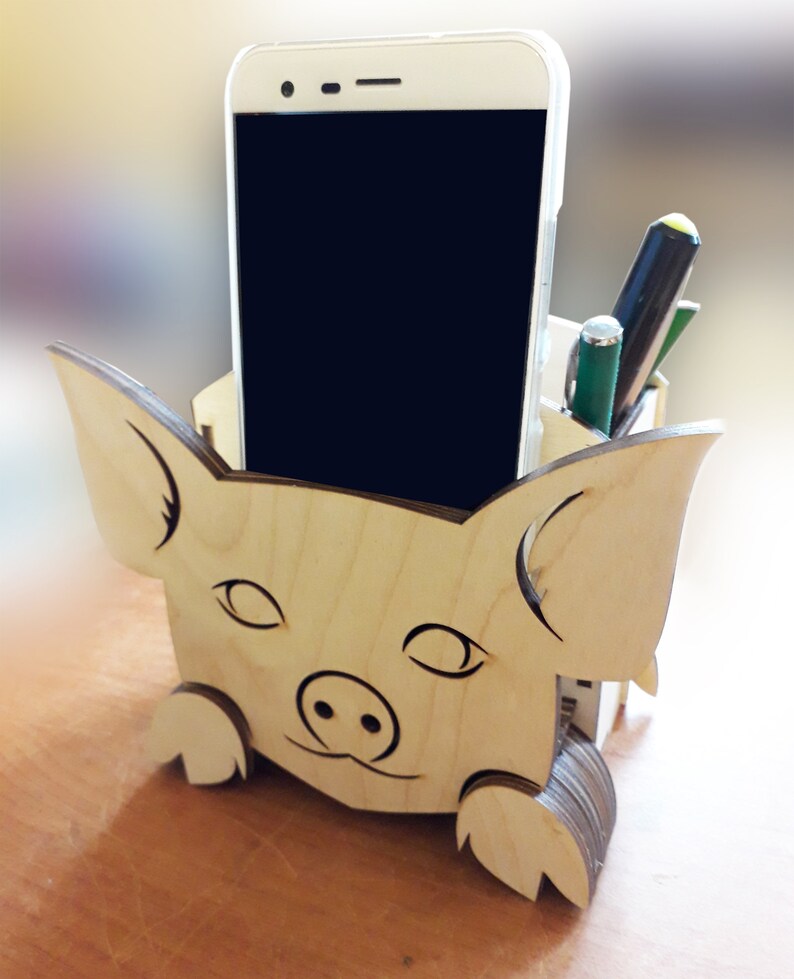 Pig Pencil Holder With Stand for Smartphone Vector Model for Etsy