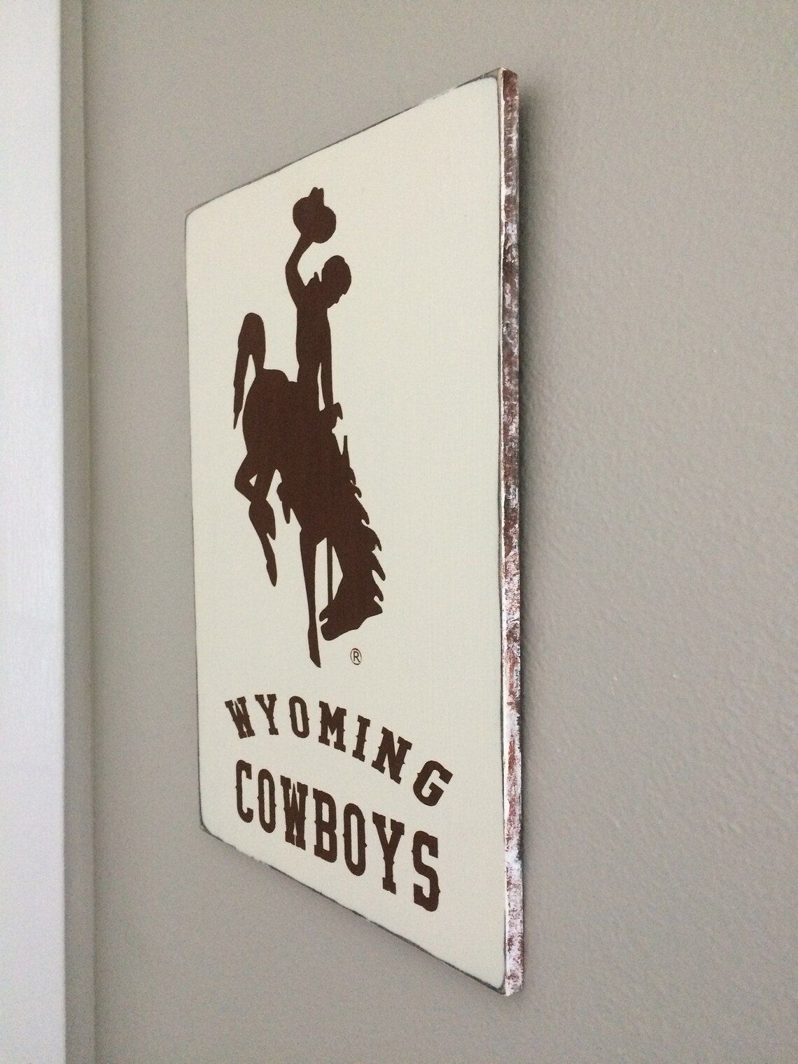 Licensed Wyoming Cowboy 12x18 Wood Sign Cowboy Sign Brown Etsy Canada