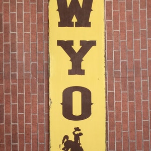 Licensed WYO Vertical Sign, Wyoming Cowboys, Vertical Sign, Wyoming Sign, Western home decor,Brown and Gold, Cowboy