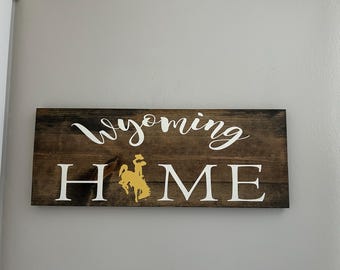 Licensed Wyoming Home Wood Sign, Wyoming Home Decor, Country Home Decor, Rustic Home Decor, Bucking Bronco, Wyoming Sign