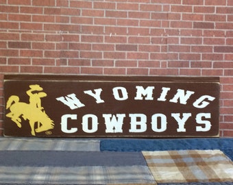 Licensed Wyoming Cowboys Shiplap Sign,Wyoming Cowboys, Brown and Gold,UW gift, Western home decor, Cowboy
