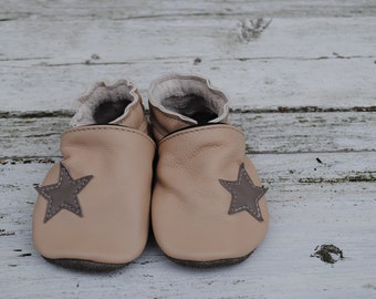 Star crawling shoes with name, cream-taupe