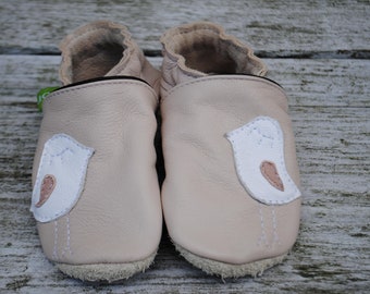 Krabbelschuhe Vogel, creme-weiß