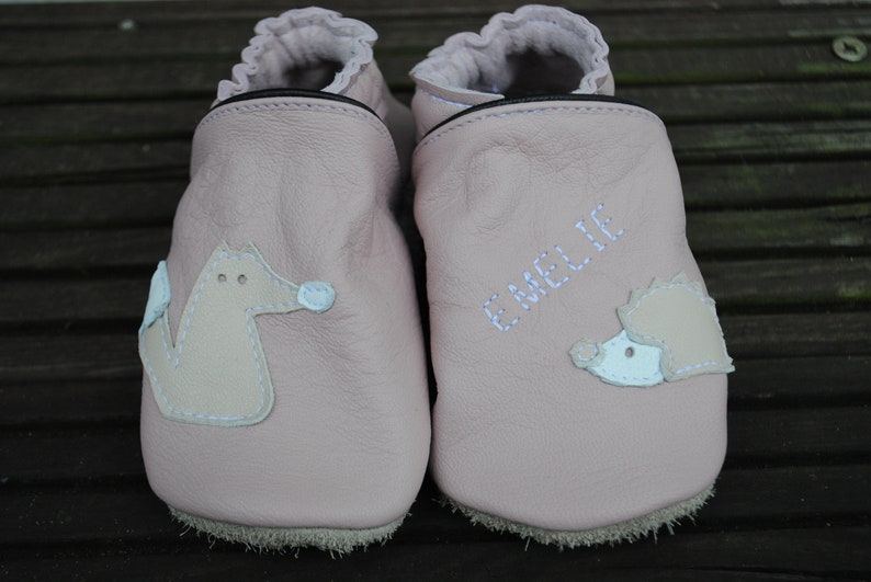 Crab Shoes fox hedgehog with Name, powder pink cream image 1