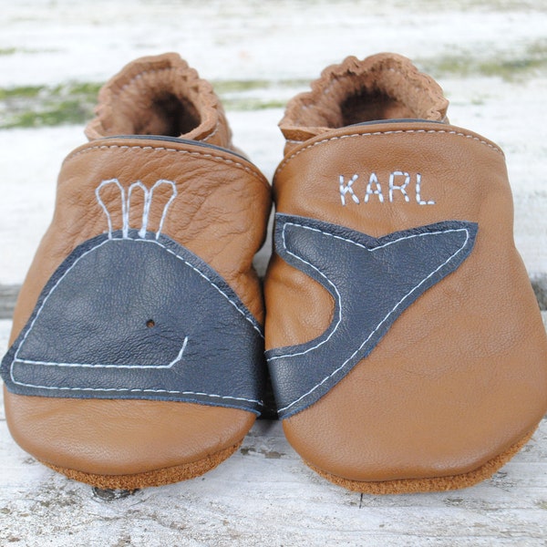 Krabbelschuhe Wal , cappucchino-dunkelblau