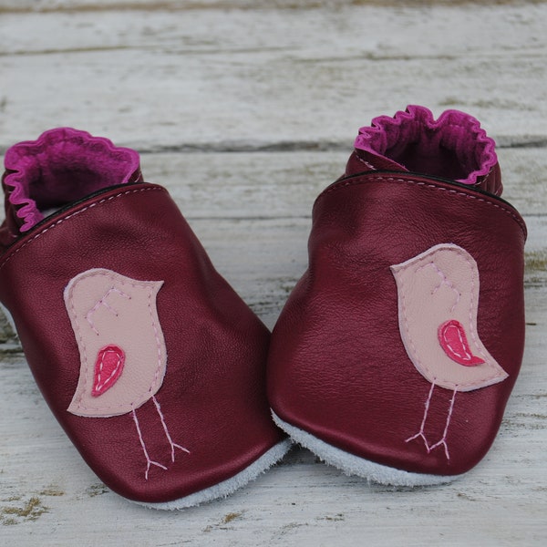 Krabbelschuhe Vogel, beere-puderrosa