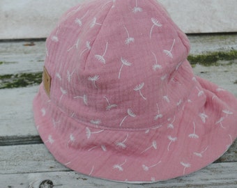 Muslin sun hat, summer hat, pink dandelion