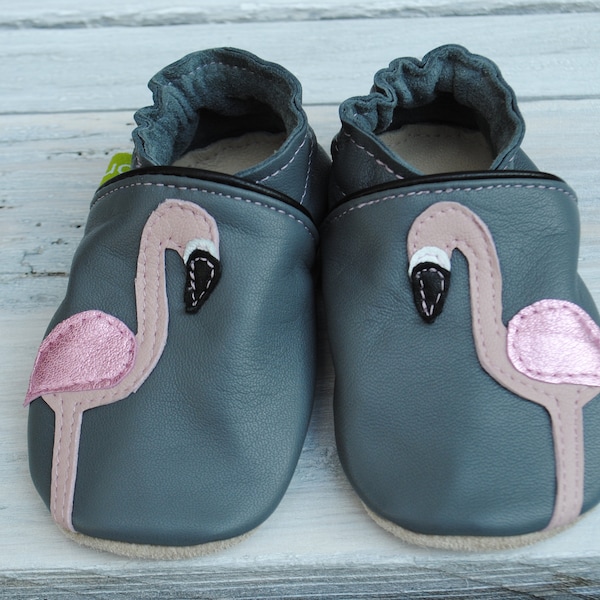 Krabbelschuhe Flamingo, grau-puderrosa  2.0