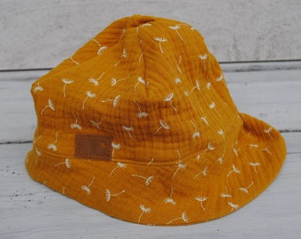 Sombrero de sol muselina, sombrero de verano, diente de león amarillo mostaza