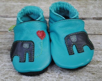 Crawling shoes elephant, turquoise-dark blue