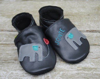 Elephant crawling shoes with name, dark blue-gray