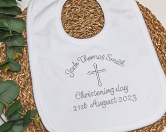 Embroidered Christening Baptism Bib, Baby Gift, Personalised