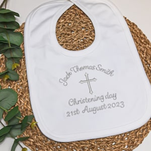 Embroidered Christening Baptism Bib, Baby Gift, Personalised