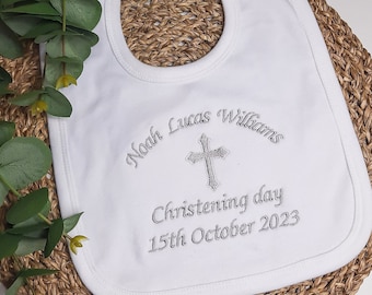 Embroidered Christening Baptism Bib, Baby Gift, Personalised