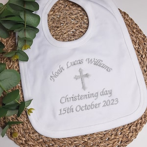 Embroidered Christening Baptism Bib, Baby Gift, Personalised image 1