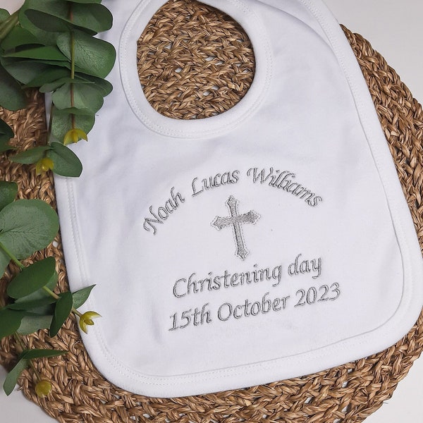 Embroidered Christening Baptism Bib, Baby Gift, Personalised