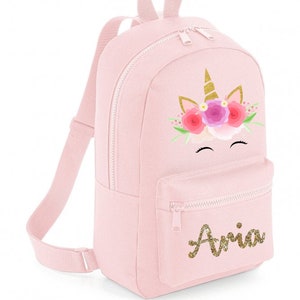 Sac à dos personnalisé Sac d’école Sac à dos, Joli motif de couronne de licorne florale, N’importe quel nom, Choix de la couleur du sac, 106