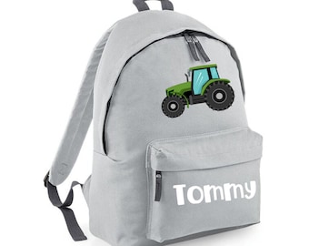 Personalised Backpack School Bag Rucksack, Green Tractor, Any Name, Choice of Bag Size and Colour,  208