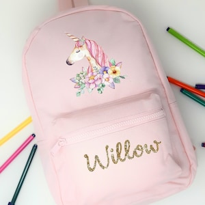 Sac à dos personnalisé Sac d’école Sac à dos, Joli motif de licorne florale, N’importe quel nom, Choix de la couleur du sac, 105
